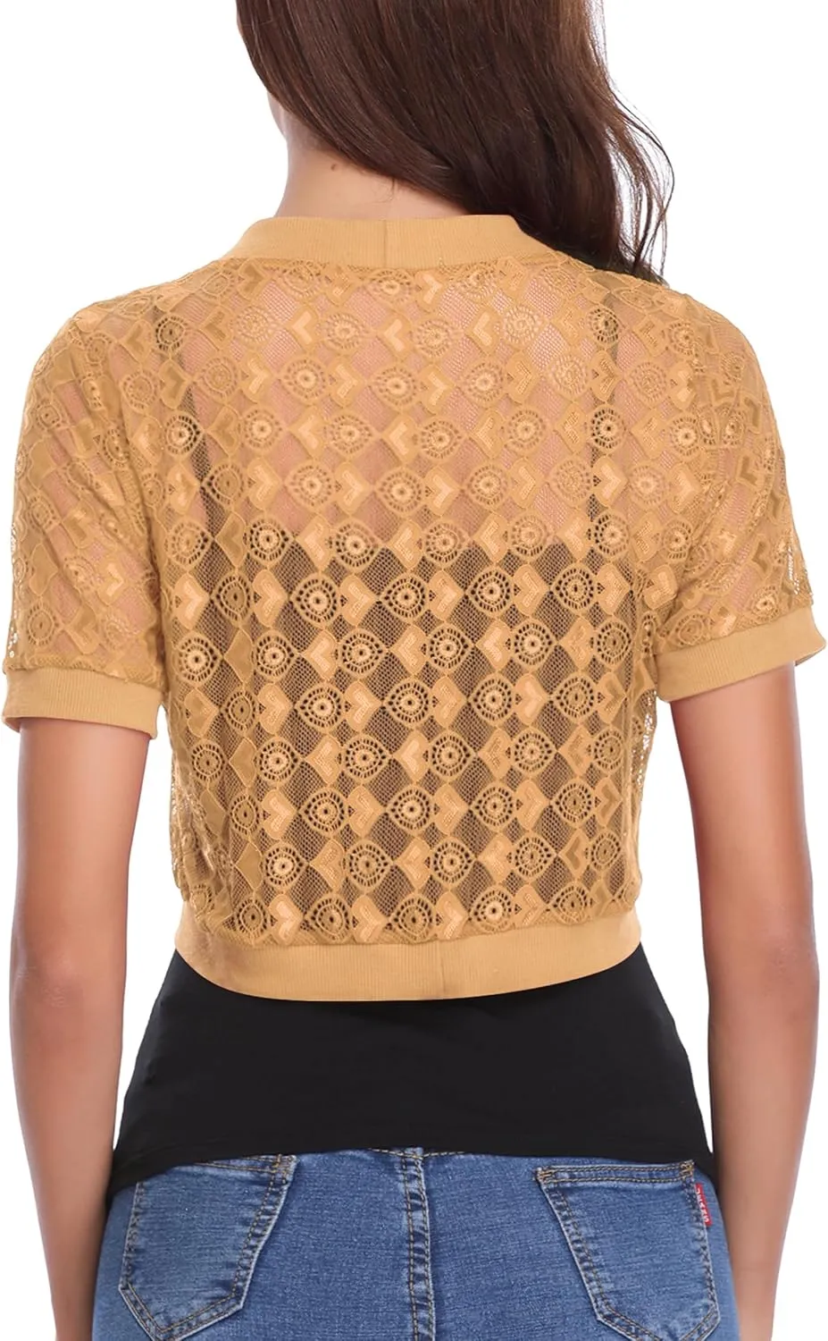 Totatuit Womens Short Bolero Shrugs for Dresses Open Front Short Sleeve Floral Lace Summer Sheer Cropped Cardigans