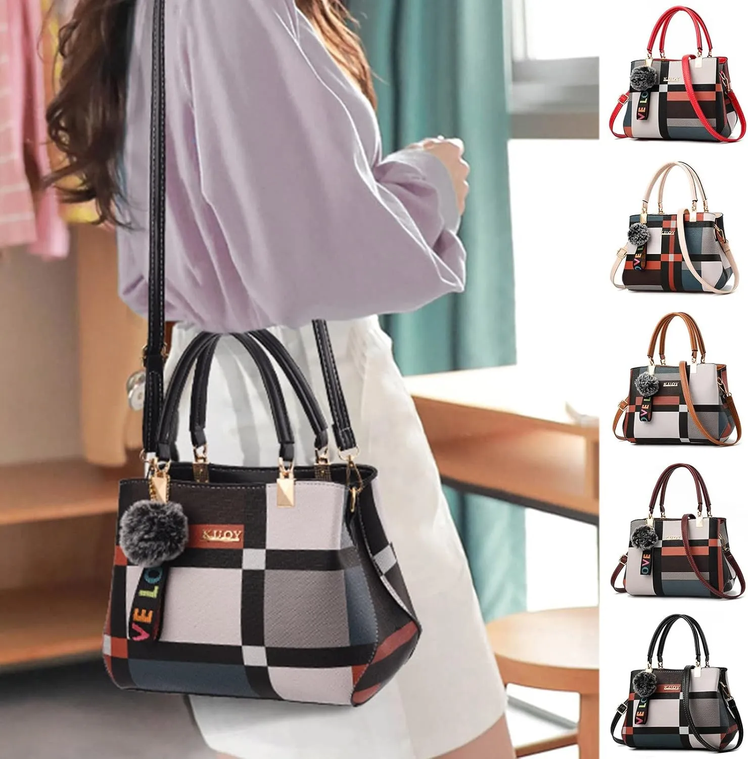 Tote Bag For Women Work Color Block Leather Large Handbags Shoulder Bag With Top Handle For Her Mom Sister