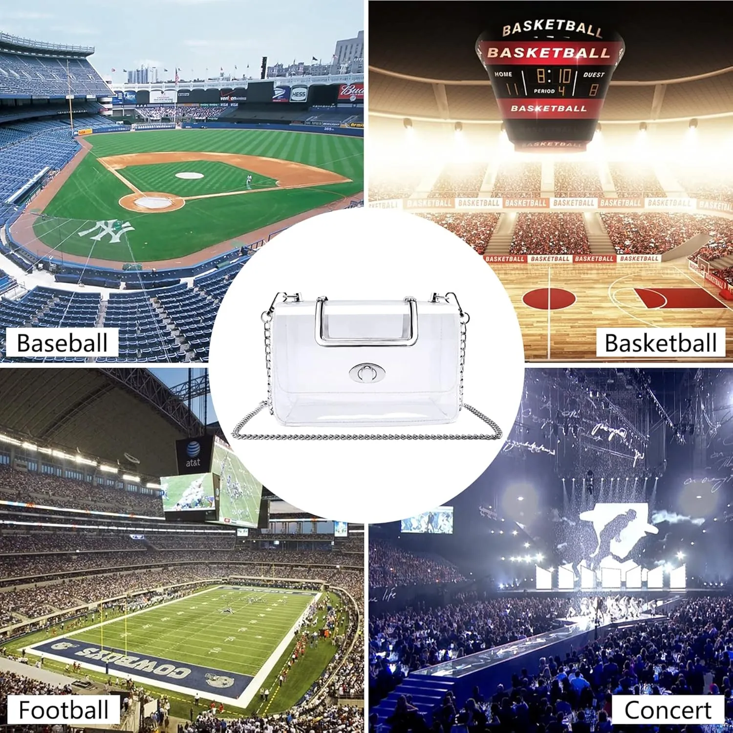 Transparent Clutch Clear Purse Crossbody Shoulder Bags Stadium Approved Bags