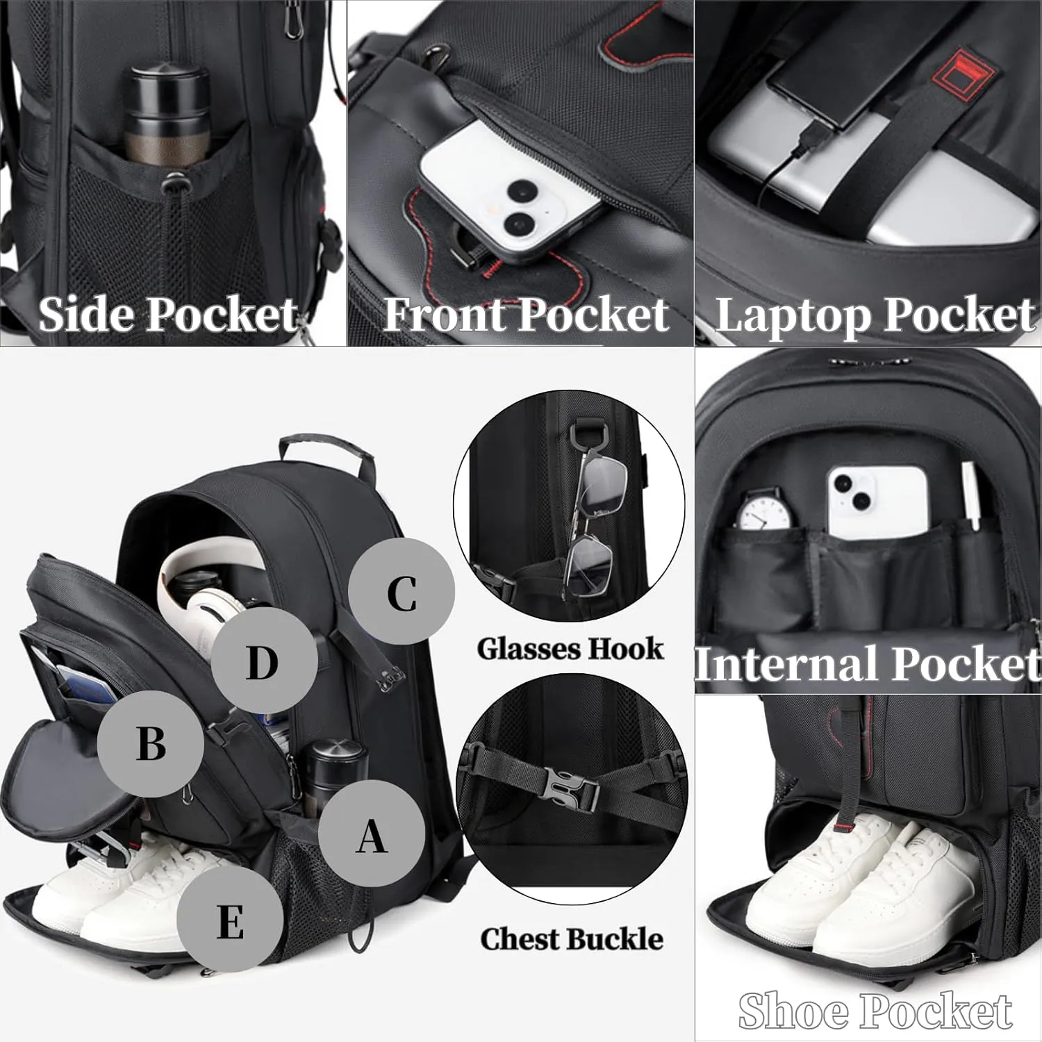 Travel Backpack 70L, 18 Inch Laptop Backpack for Men Women, Large Waterproof Carry On Backpack, TSA Friendly Flight Approved Anti-Theft Backpack with USB Interface & Shoe Compartment, Grey