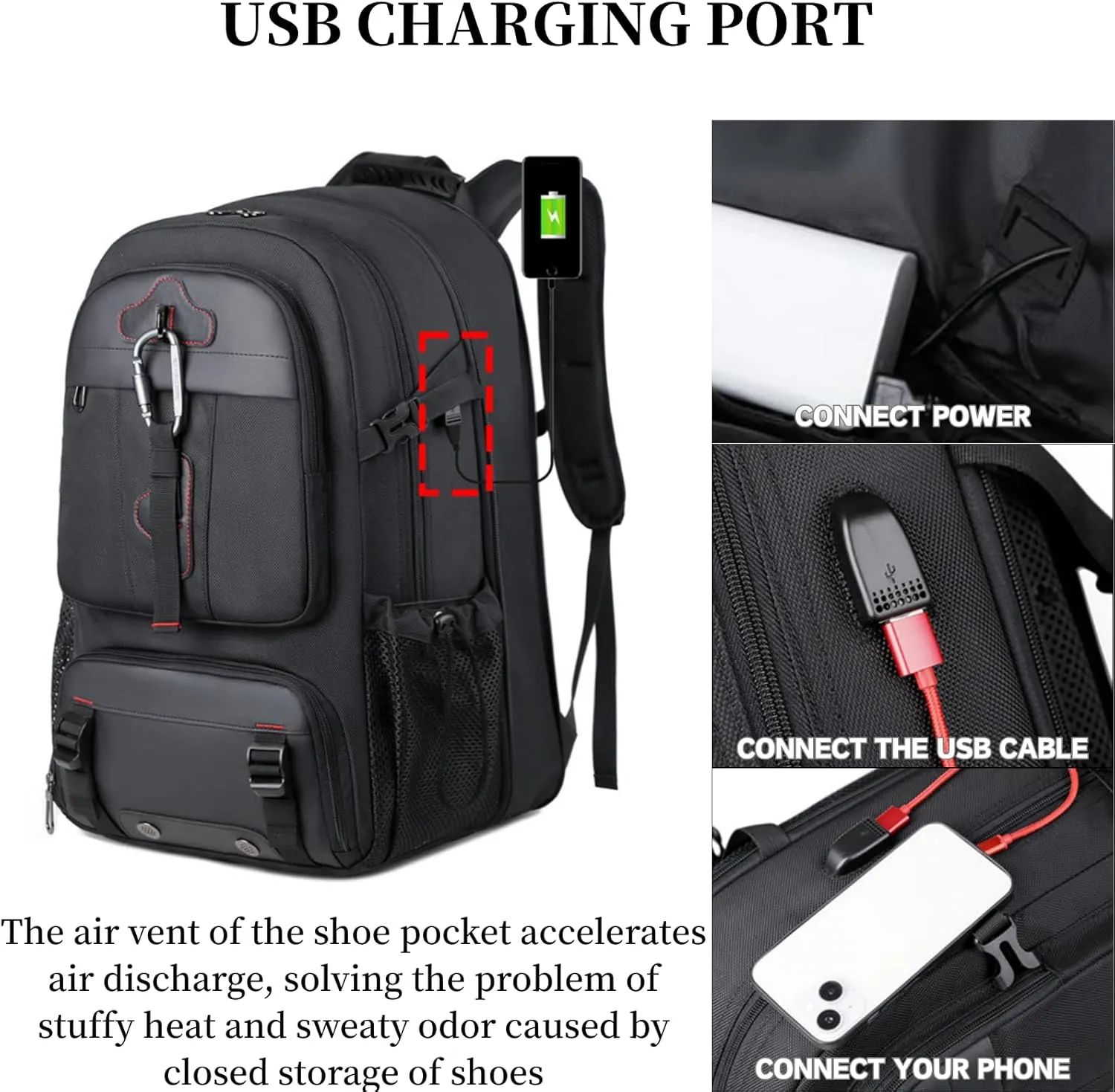 Travel Backpack 70L, 18 Inch Laptop Backpack for Men Women, Large Waterproof Carry On Backpack, TSA Friendly Flight Approved Anti-Theft Backpack with USB Interface & Shoe Compartment, Grey
