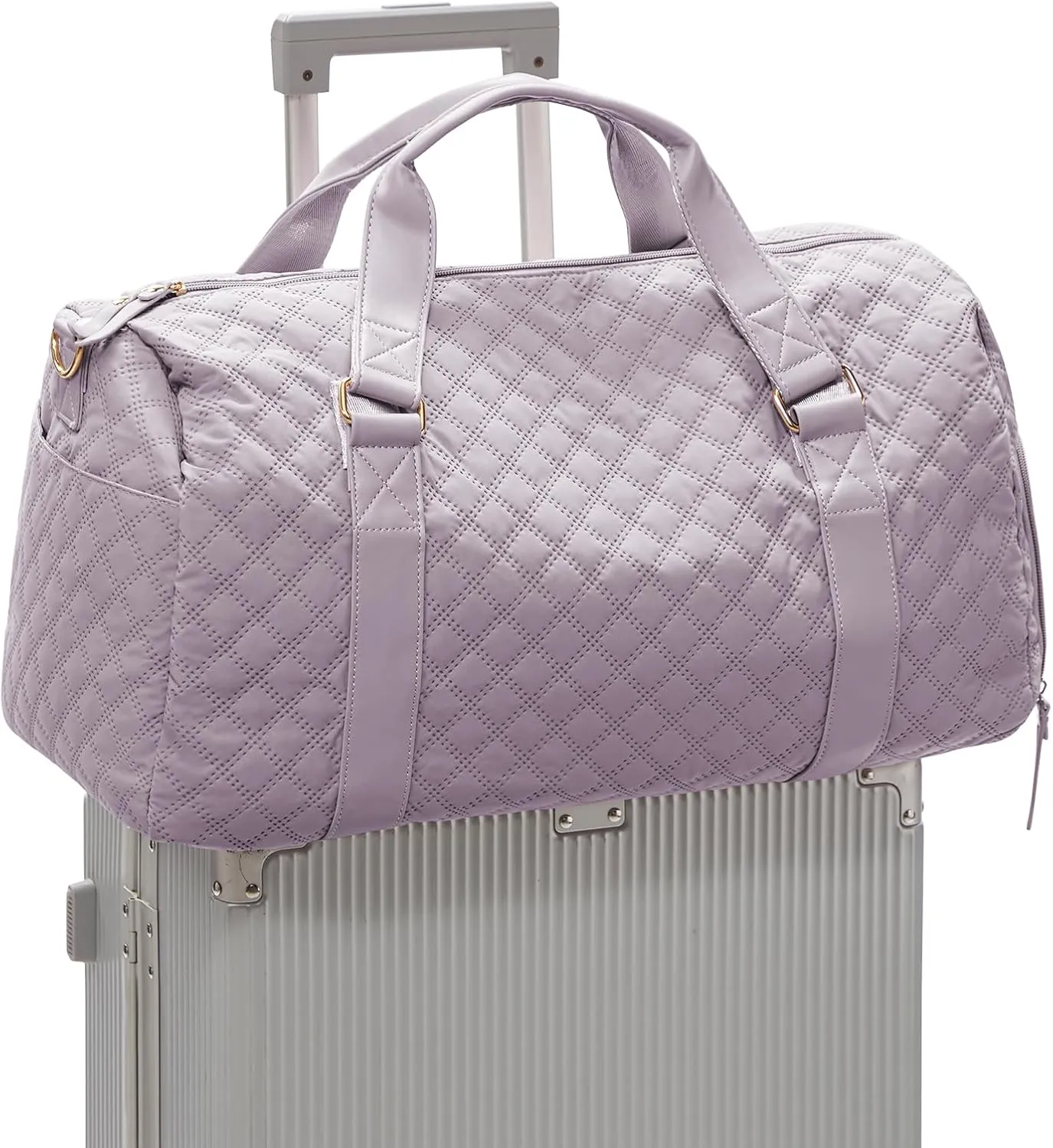 Travel Duffle Bag with Toiletry Bag, Waterproof Weekender Overnight Bag for Women, Lightweight Tote Luggage Carry on Sport Gym Bags with Shoe Compartment&Wet Pocket&Trollery Sleeve, Purple