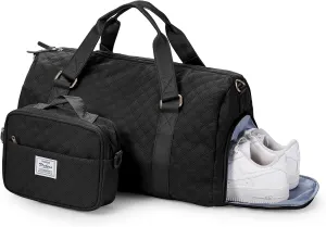 Travel Duffle Bag with Toiletry Bag, Waterproof Weekender Overnight Bags for Women, Lightweight Tote Luggage Carry on Sport Gym Bags with Shoe Compartment&Wet Pocket&Trollery Sleeve, Black