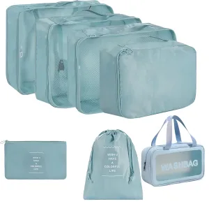 Travel packing cube bag 7 Piece Set, Suitcase Organizer Luggage Cubes with Wash Bag, Multi-Purpose Dispenser Bags (Blue)