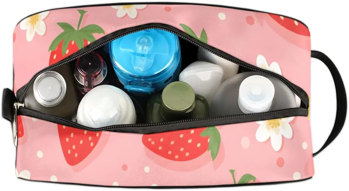 Travel Toiletry Bag for Women Men Cartoon Strawberry Hanging Cosmetic Bag Waterproof Makeup Bag for Shaving Makeup Toothbrush & Travel Essentials