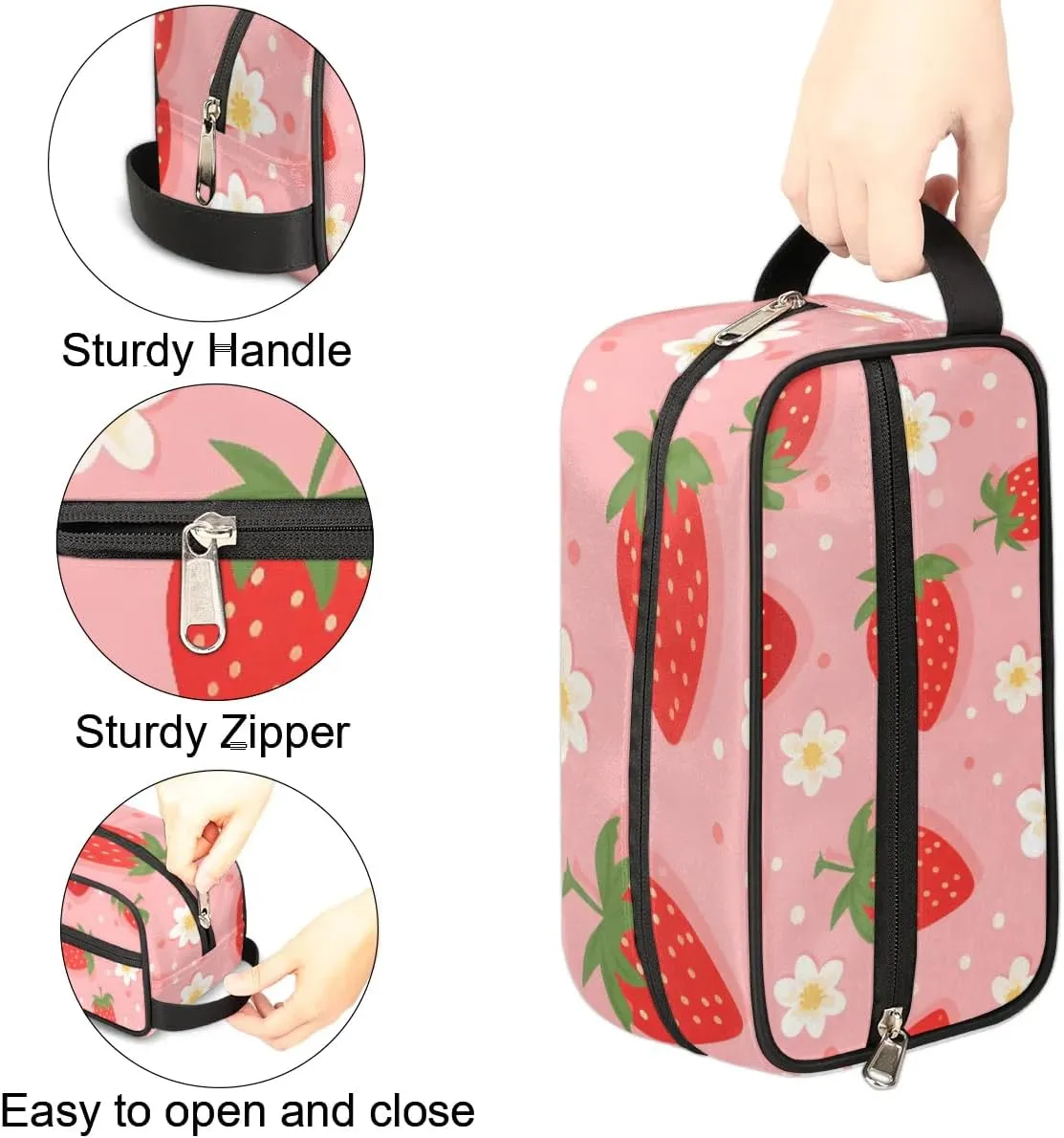 Travel Toiletry Bag for Women Men Cartoon Strawberry Hanging Cosmetic Bag Waterproof Makeup Bag for Shaving Makeup Toothbrush & Travel Essentials