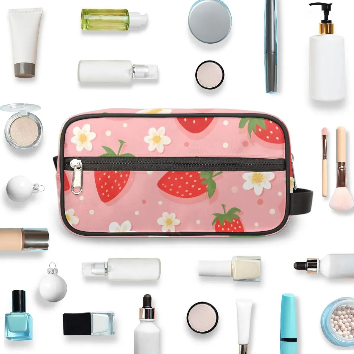 Travel Toiletry Bag for Women Men Cartoon Strawberry Hanging Cosmetic Bag Waterproof Makeup Bag for Shaving Makeup Toothbrush & Travel Essentials