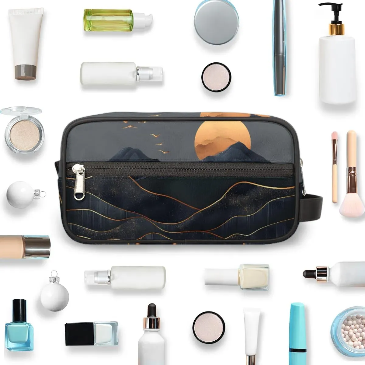 Travel Toiletry Bag for Women Men Mountain Sun Hanging Cosmetic Bag Waterproof Makeup Bag for Shaving Makeup Toothbrush & Travel Essentials
