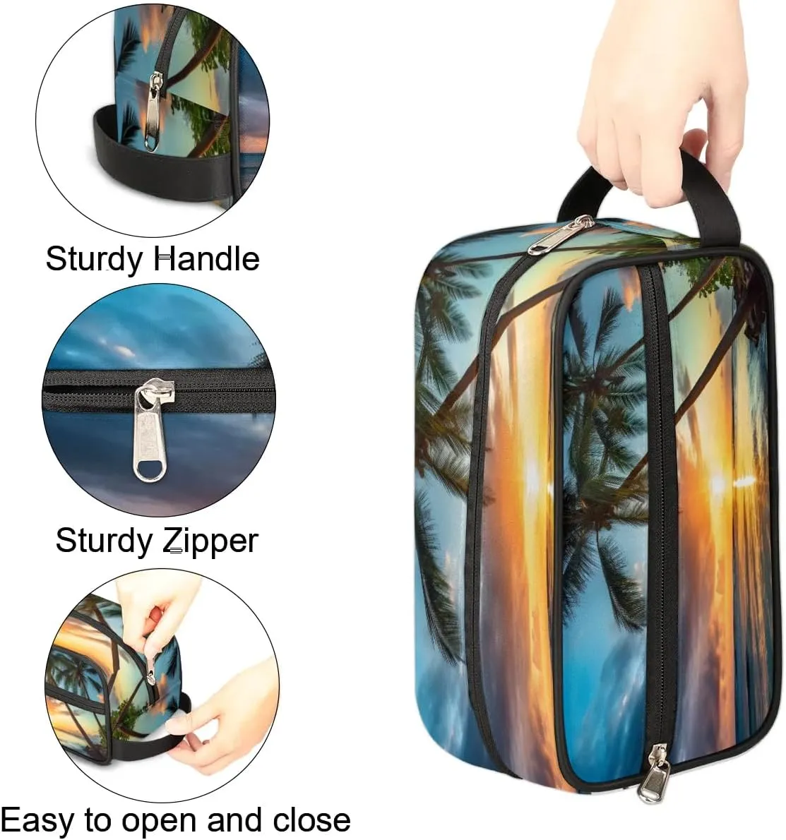 Travel Toiletry Bag for Women Men Palm Tree Seaside Scenery Hanging Cosmetic Bag Waterproof Makeup Bag for Shaving Makeup Toothbrush & Travel Essentials