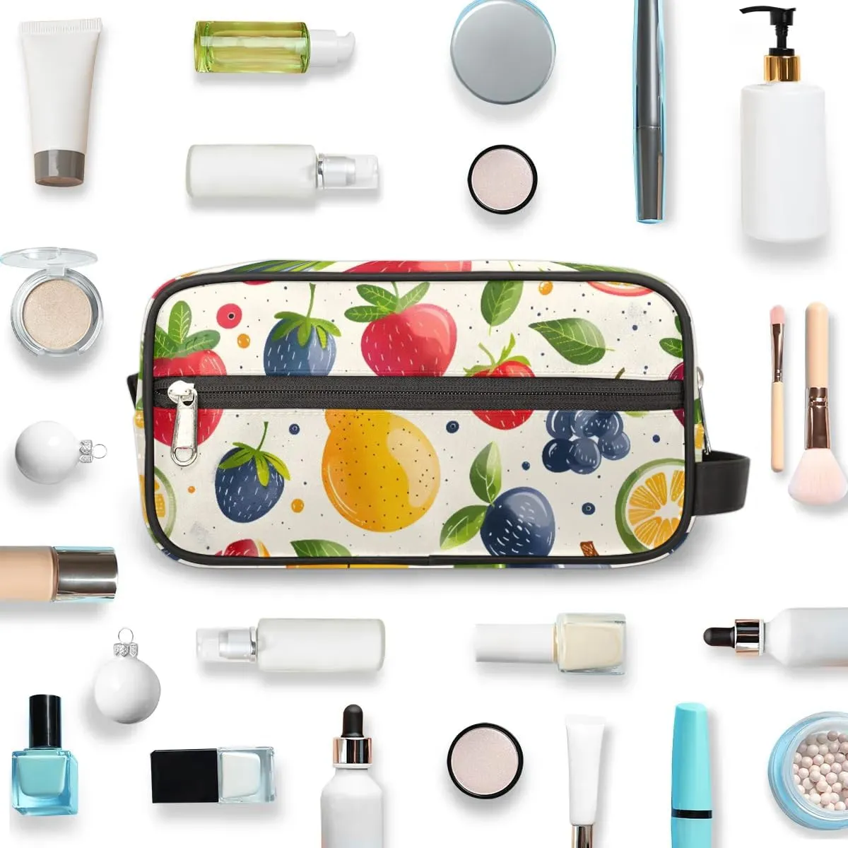Travel Toiletry Bag for Women Men Strawberry Blueberry Orange Hanging Cosmetic Bag Waterproof Makeup Bag for Shaving Makeup Toothbrush & Travel Essentials