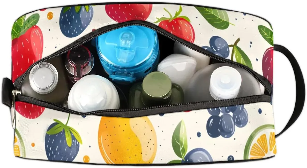 Travel Toiletry Bag for Women Men Strawberry Blueberry Orange Hanging Cosmetic Bag Waterproof Makeup Bag for Shaving Makeup Toothbrush & Travel Essentials