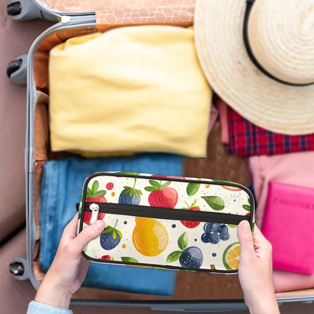 Travel Toiletry Bag for Women Men Strawberry Blueberry Orange Hanging Cosmetic Bag Waterproof Makeup Bag for Shaving Makeup Toothbrush & Travel Essentials