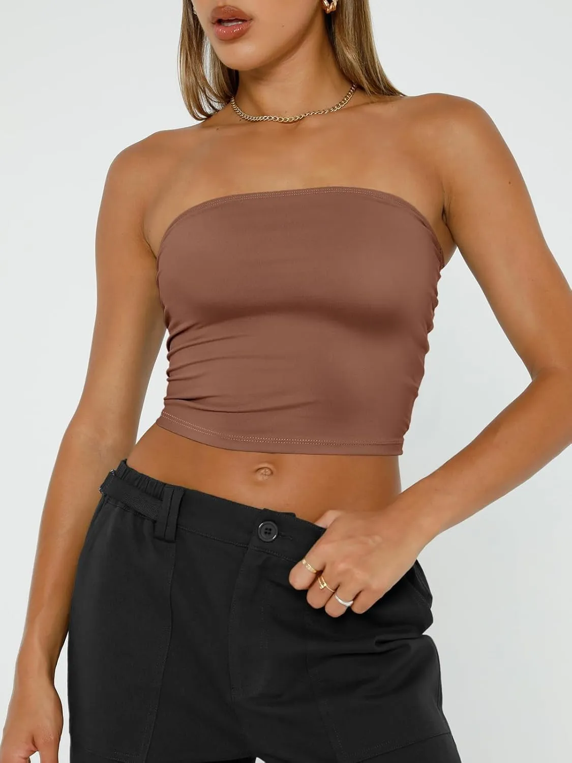 Trendy Queen Womens Tube Tops Strapless Crop Tops Basic Backless Sleeveless Bandeau Going Out Cute 2025 Summer Outfits