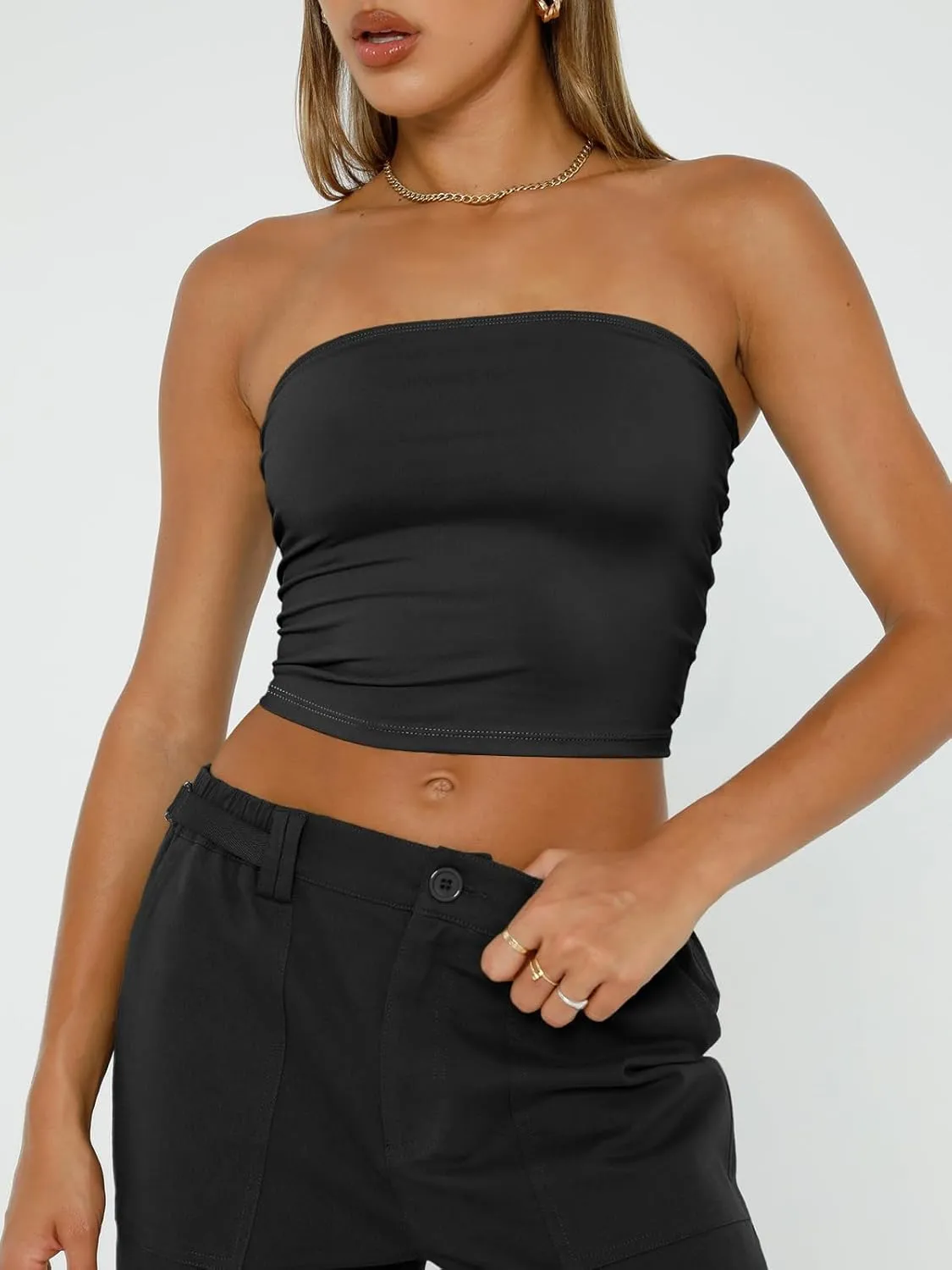 Trendy Queen Womens Tube Tops Strapless Crop Tops Basic Backless Sleeveless Bandeau Going Out Cute 2025 Summer Outfits