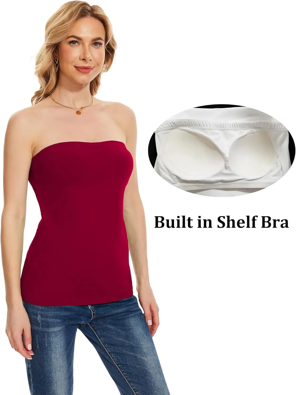 Tube Tops with Built in Bra Cotton Strapless Camisoles for Women Sexy Bandeau Summer Backless