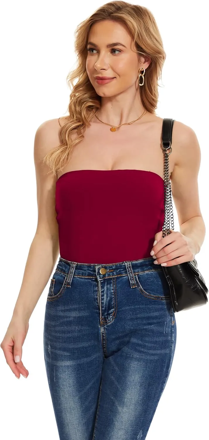 Tube Tops with Built in Bra Cotton Strapless Camisoles for Women Sexy Bandeau Summer Backless