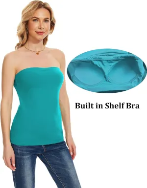 Tube Tops with Built in Bra Cotton Strapless Camisoles for Women Sexy Bandeau Summer Backless