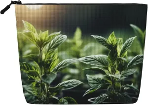 Turquoise Green Leaves Print Cosmetic Bags for Women Large Capacity Purse Travel Toiletry Zipper Storage Pouch