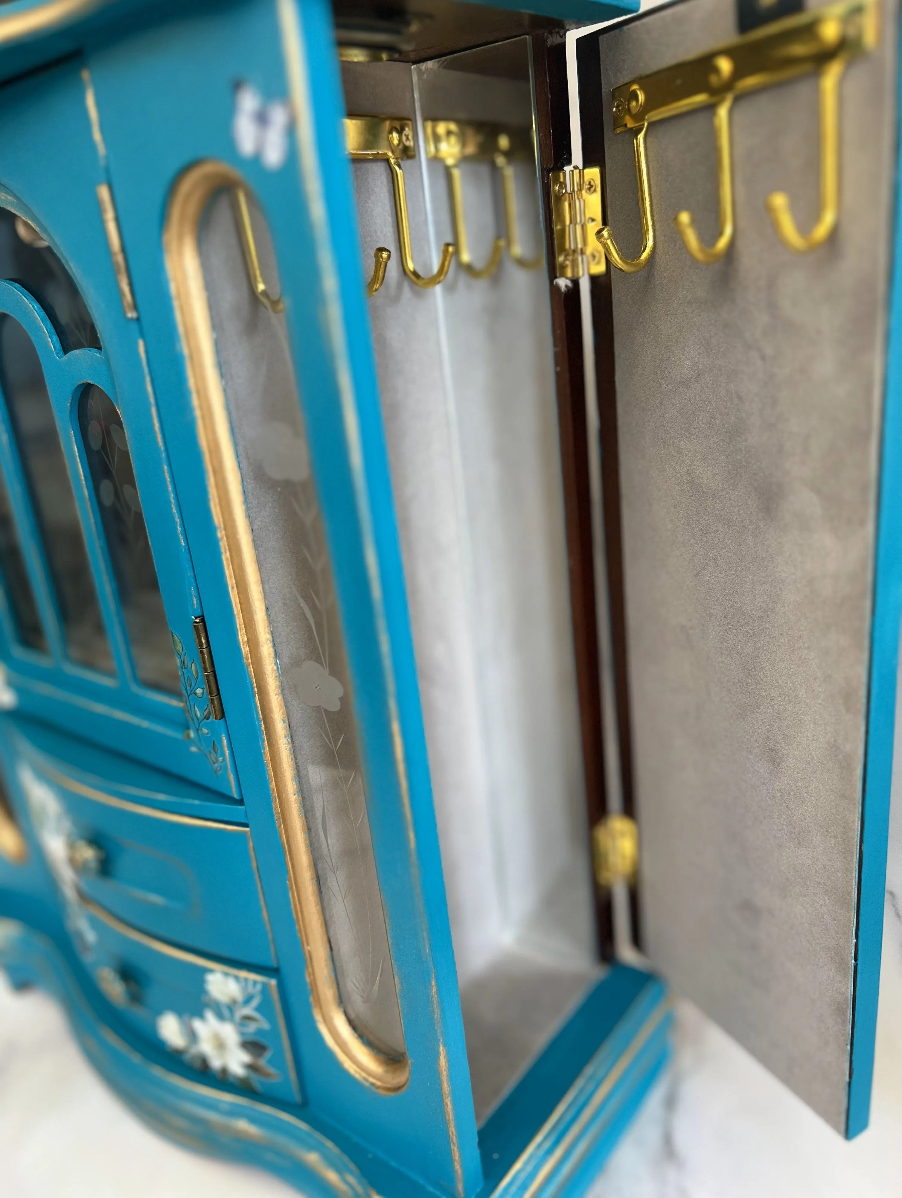 Turquoise Magnolia Restored Antique Jewelry Box