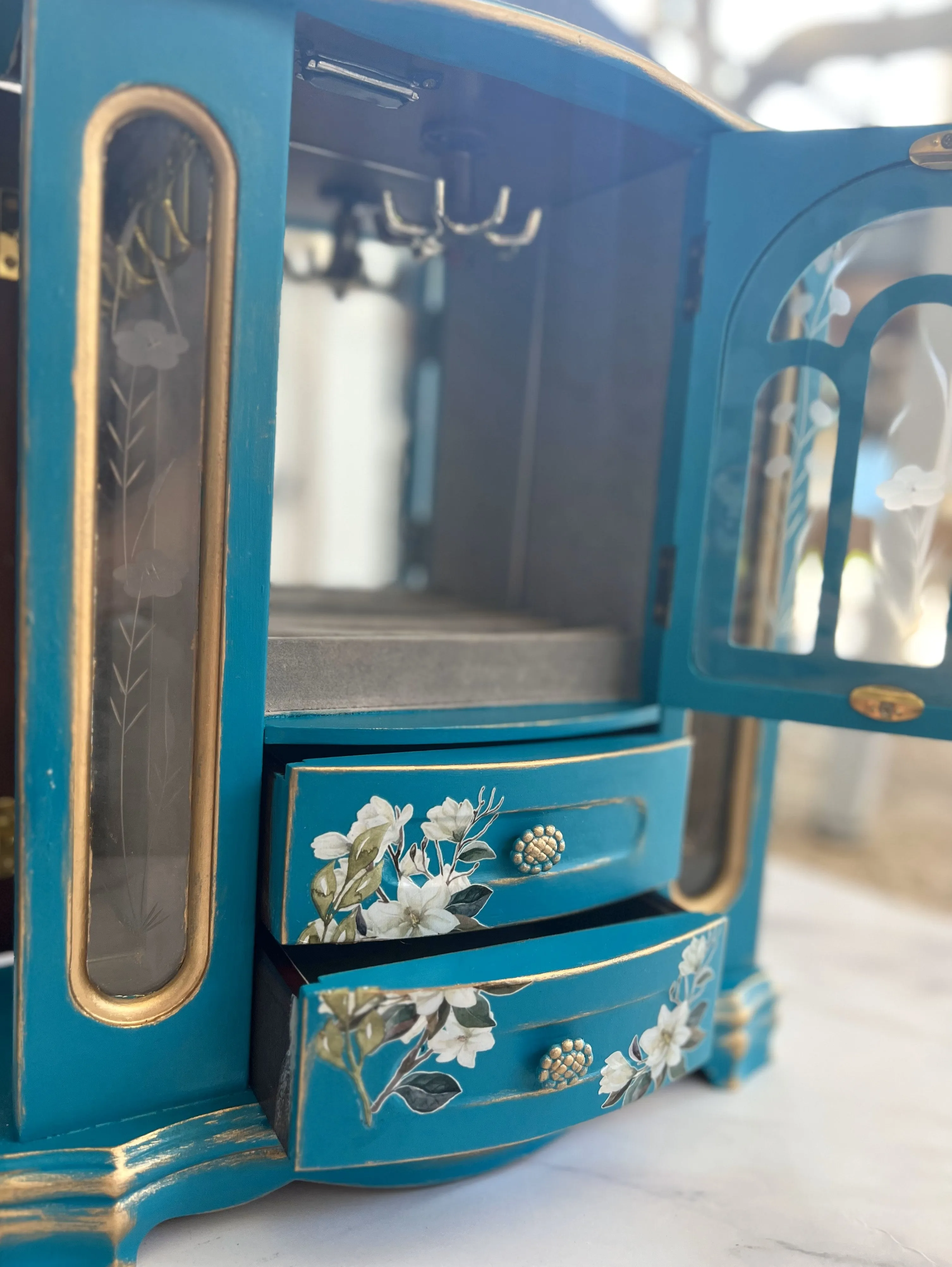 Turquoise Magnolia Restored Antique Jewelry Box