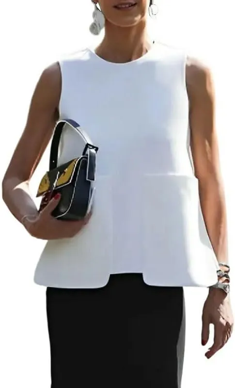 UOOZEE Women's 2025 Elegant Sleeveless Blouse Loose Dressy Casual Work Business Shirts with Pockets