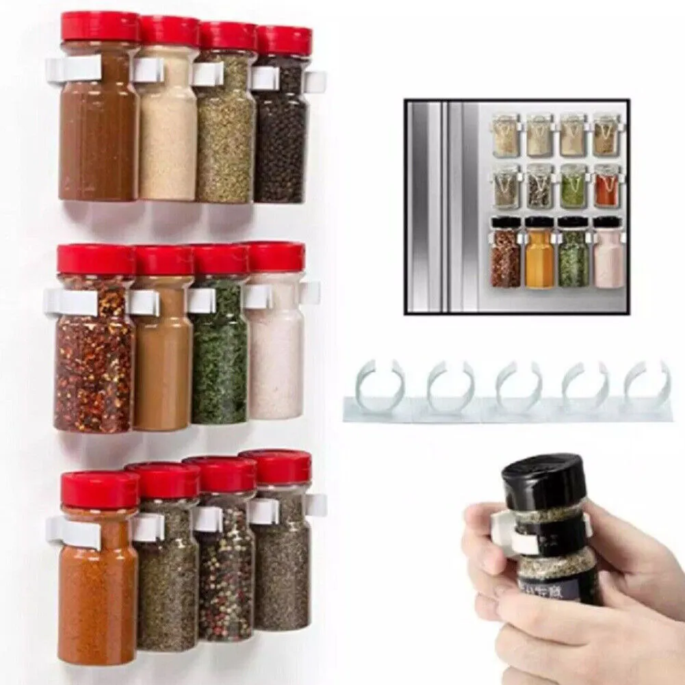 US 4-8Pc 20 Slot Jar Spice Clip Strip Door Wall Universal Organizer Rack Gripper
