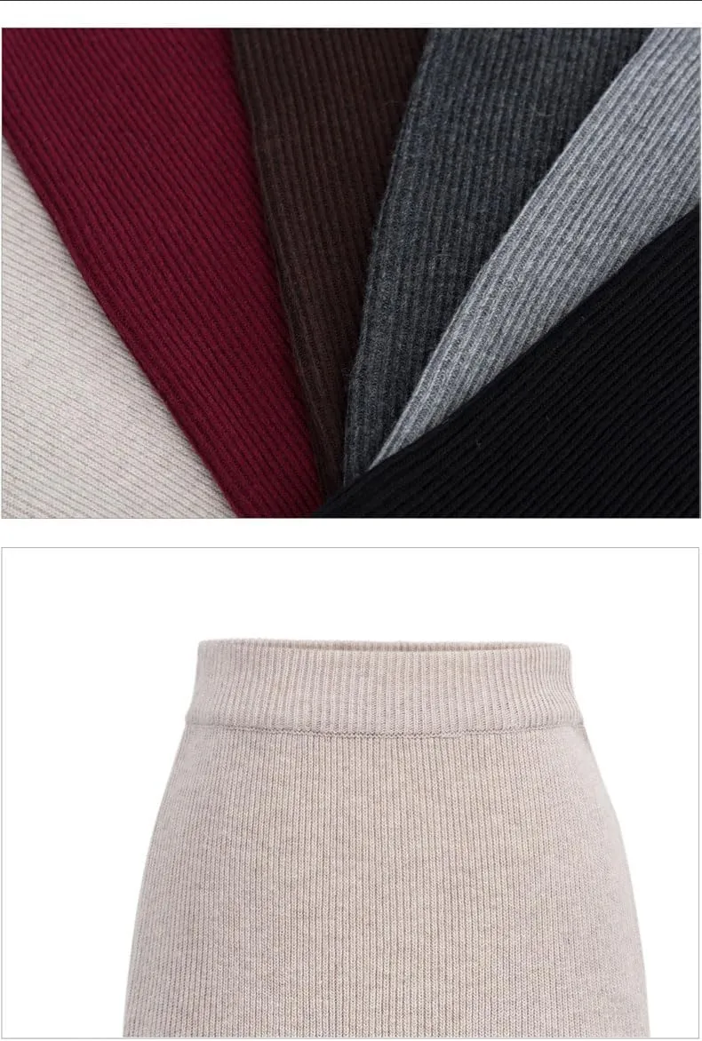 utcoco Women's High Waist Solid Color Skirt Long Pencil Wool Midi Skirts