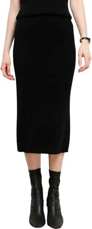 utcoco Women's High Waist Solid Color Skirt Long Pencil Wool Midi Skirts