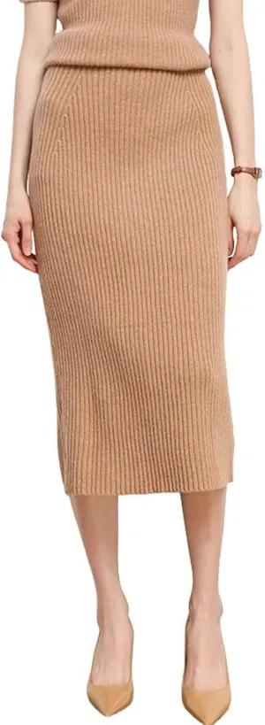 utcoco Women's High Waist Solid Color Skirt Long Pencil Wool Midi Skirts