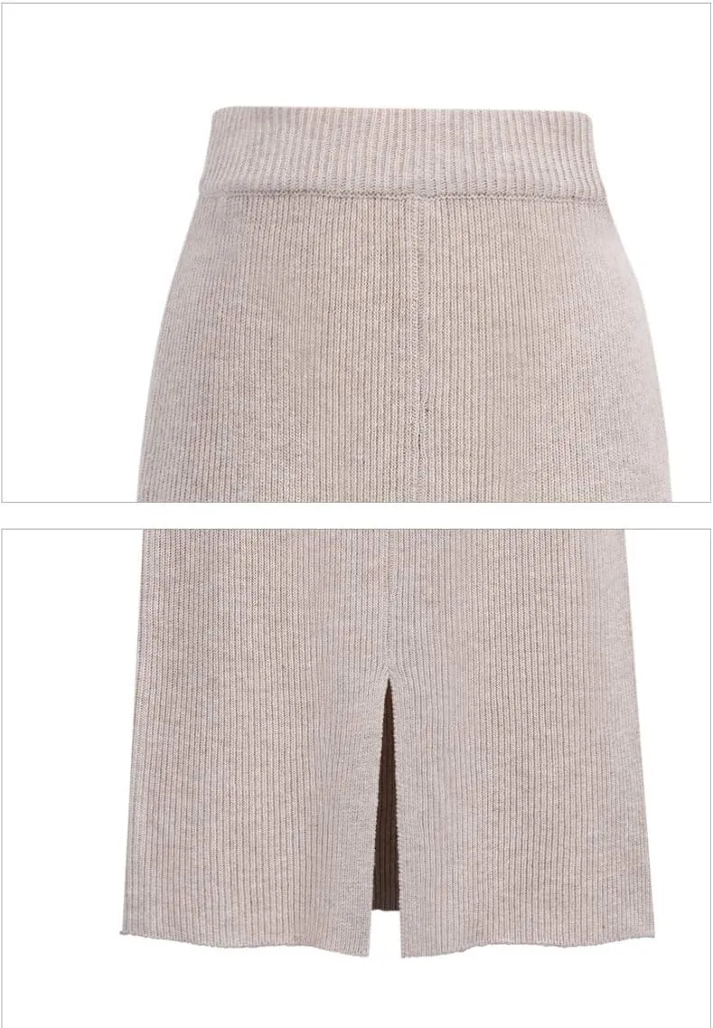 utcoco Women's High Waist Solid Color Skirt Long Pencil Wool Midi Skirts