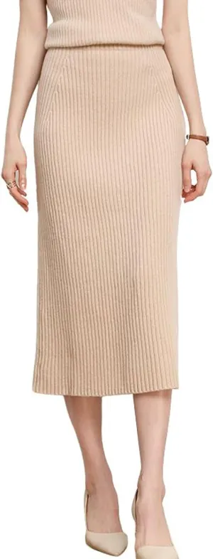 utcoco Women's High Waist Solid Color Skirt Long Pencil Wool Midi Skirts