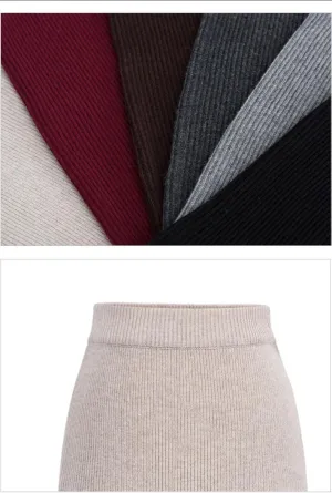 utcoco Women's High Waist Solid Color Skirt Long Pencil Wool Midi Skirts