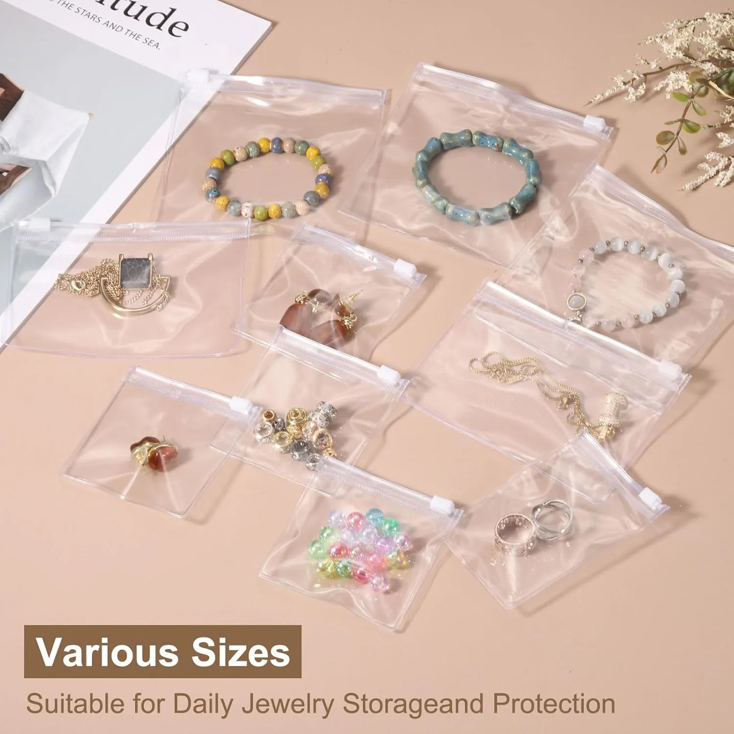 uxcell 10pcs PVC Jewelry Bags, 9.8 x 7.9 Inch Self Seal Jewelry Pouches Clear Zipper Bag Transparent Plastic Lock Bag for Necklace Ring Earring Bracelet Storage Sales Packaging