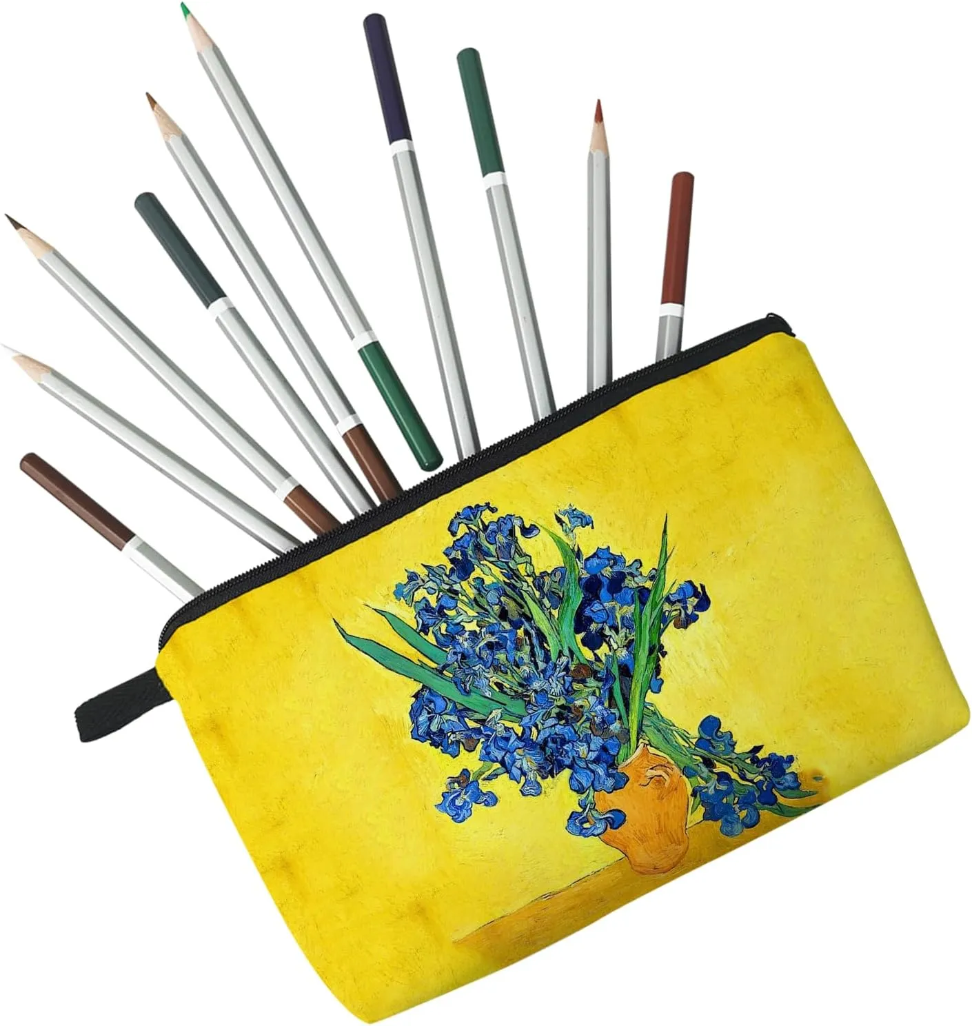 Van Gogh Floral Oil Painting Iris Makeup Bag Cute Small Makeup Organizer Bag Travel Toiletry Zipper Pouch Floral Iris Cosmetic Bag Flower Gifts for Women Artists Painters Van Gogh Fans