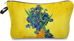 Van Gogh Floral Oil Painting Iris Makeup Bag Cute Small Makeup Organizer Bag Travel Toiletry Zipper Pouch Floral Iris Cosmetic Bag Flower Gifts for Women Artists Painters Van Gogh Fans