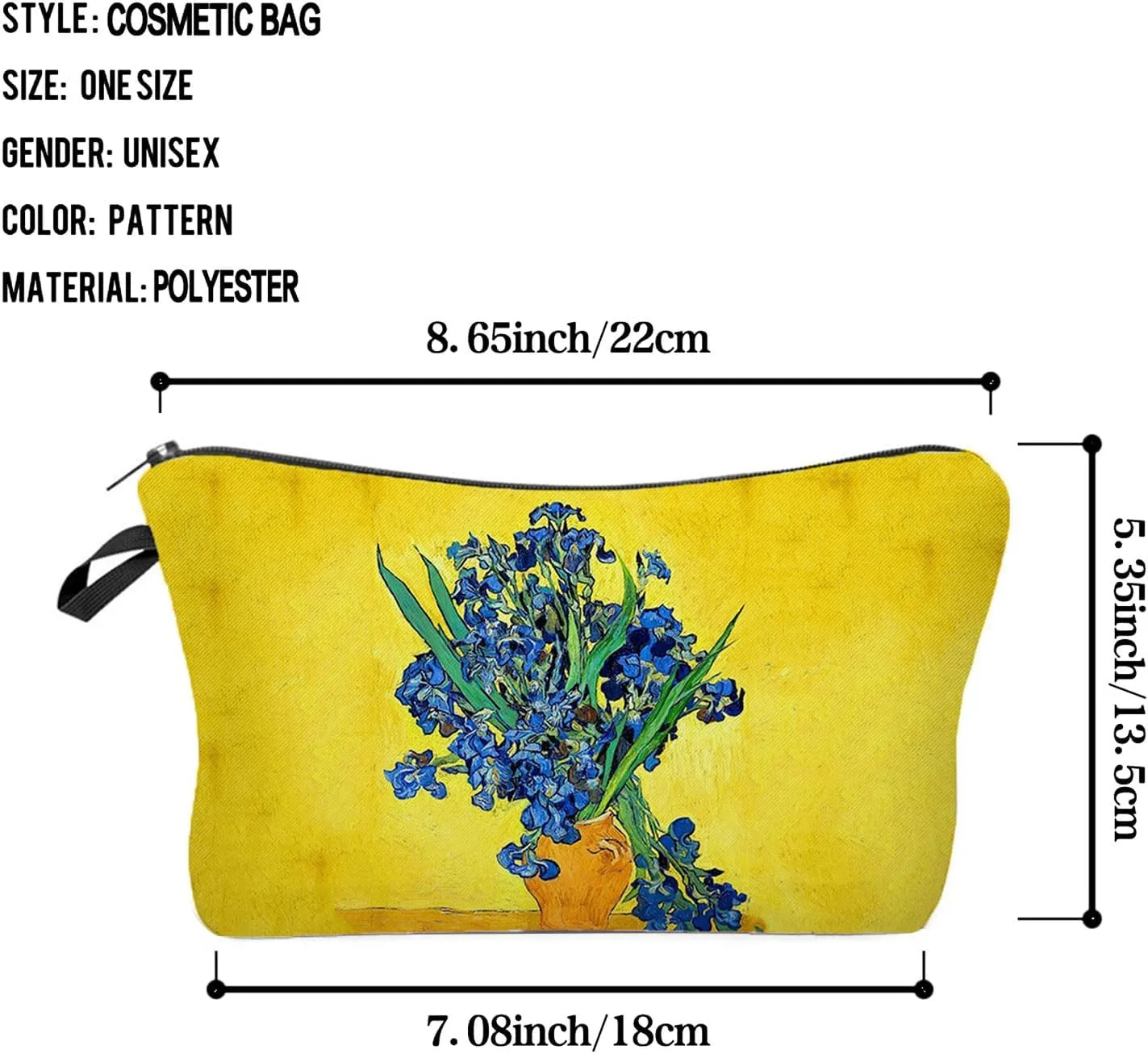 Van Gogh Floral Oil Painting Iris Makeup Bag Cute Small Makeup Organizer Bag Travel Toiletry Zipper Pouch Floral Iris Cosmetic Bag Flower Gifts for Women Artists Painters Van Gogh Fans