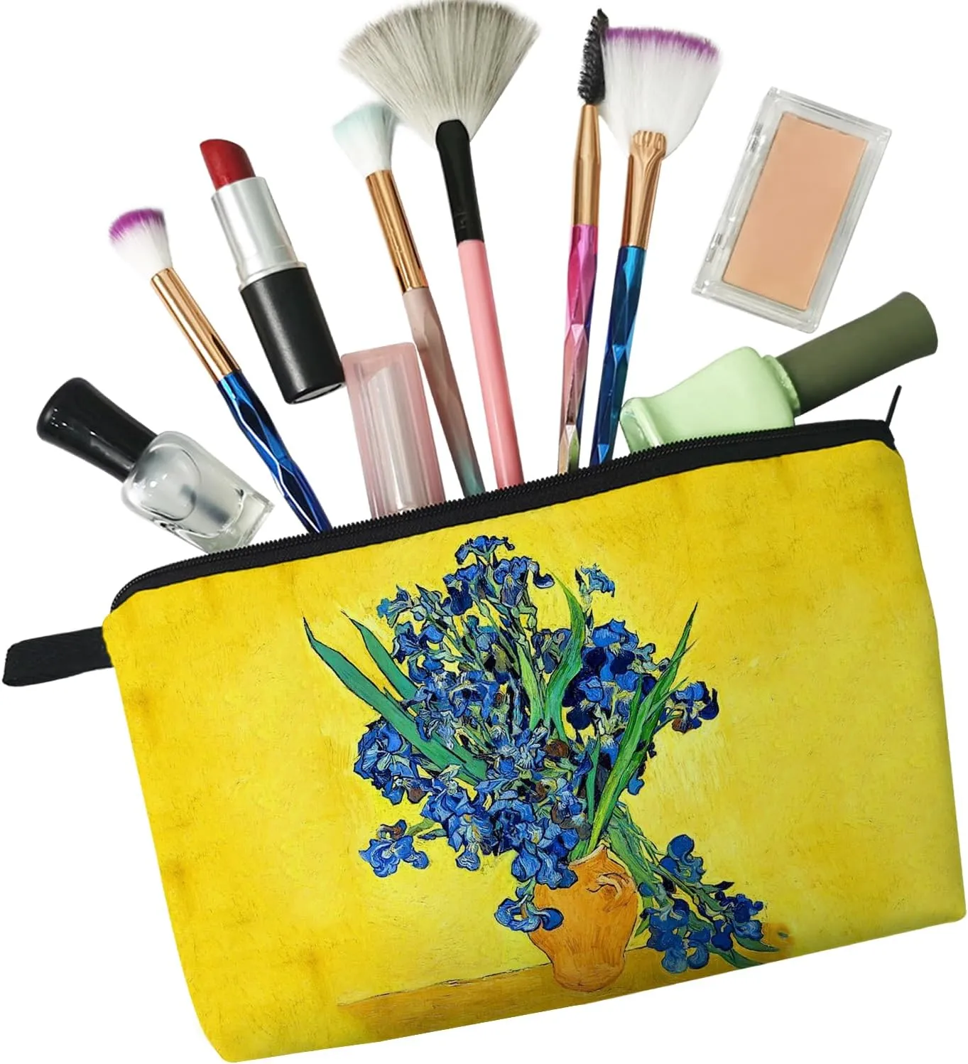 Van Gogh Floral Oil Painting Iris Makeup Bag Cute Small Makeup Organizer Bag Travel Toiletry Zipper Pouch Floral Iris Cosmetic Bag Flower Gifts for Women Artists Painters Van Gogh Fans