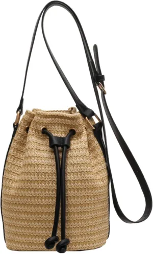 Vhitler Drawstring Straw Bag Small Crossbody Purses Women Y2k Beach Crochet Bucket Bags Cute Purse Trendy 2025 Summer
