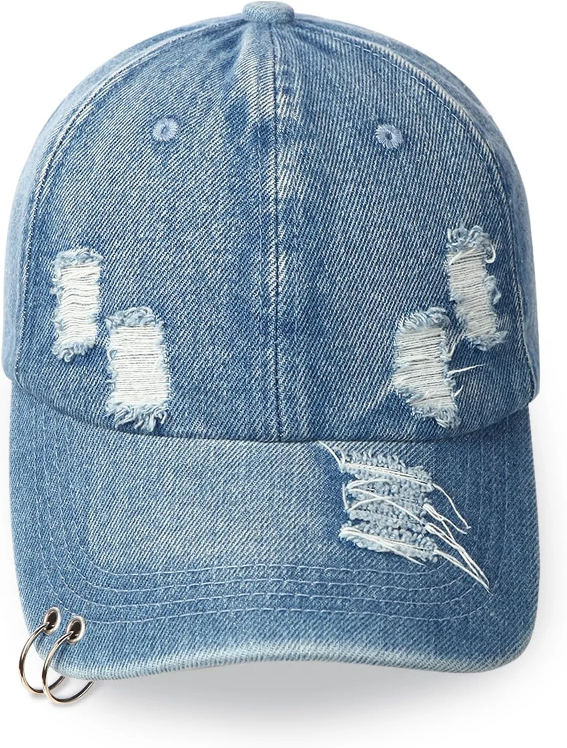 Vintage Distressed Jean Hat, Light Acid Washed Denim, Ripped Baseball Cap, Adjustable Clip for Universal Fit