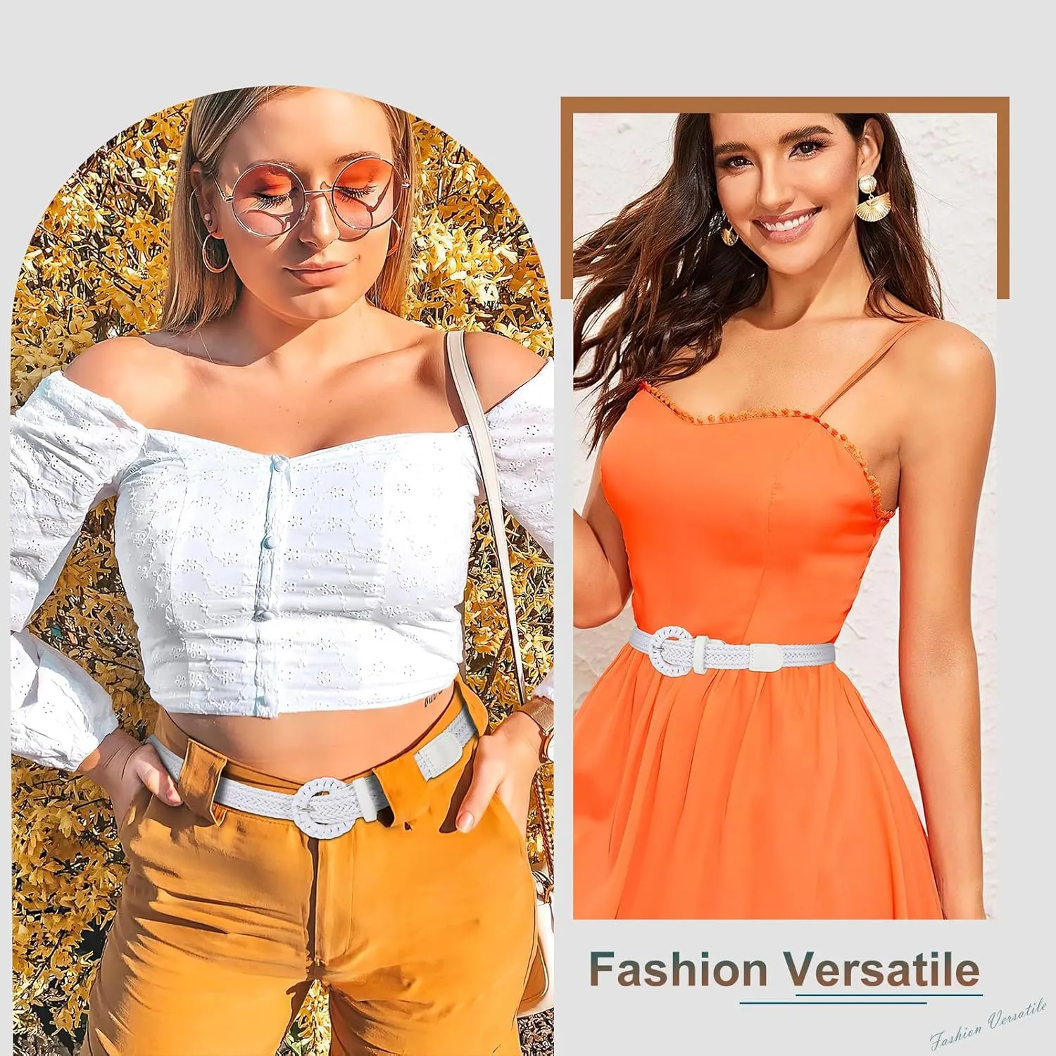 VONMELLI Braided Belt for Women, Woven Rattan Waist for Sunmmer Fashion Dress Jeans Thin Ladies Belts
