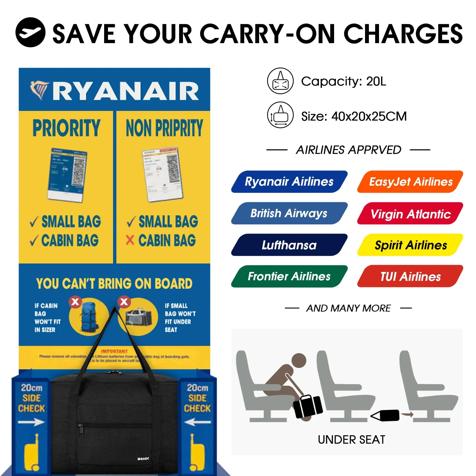 WANDF Denim Luggage Bag For Travel