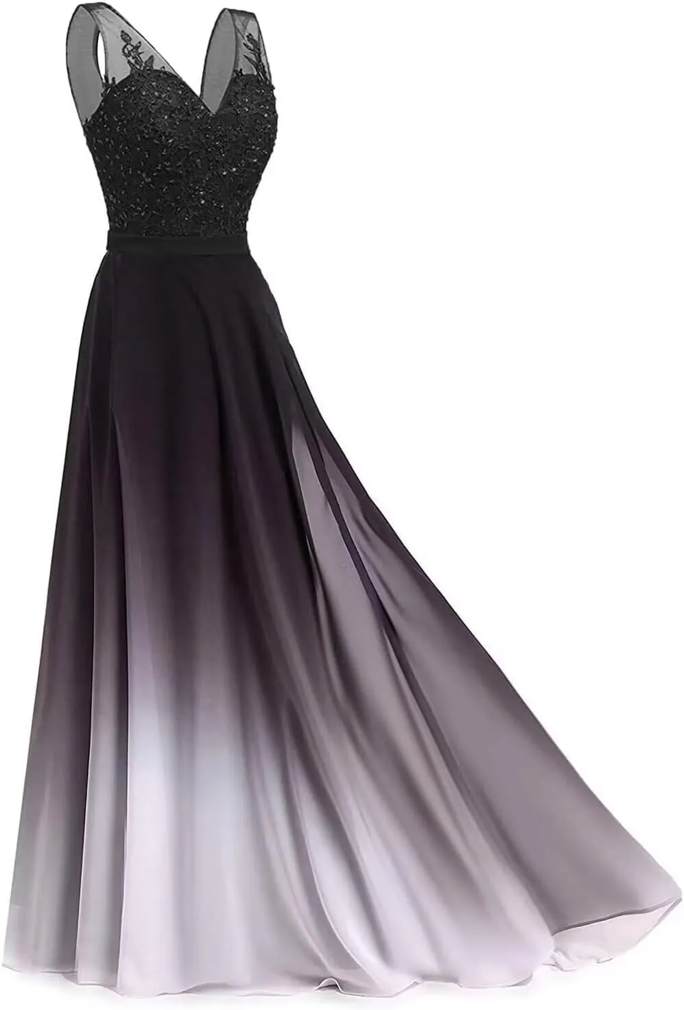WDBFY Women's Gradient Ombre Chiffon Evening Dresses Beaded Long Formal Prom Dresses A-Line Bridesmaid Gowns