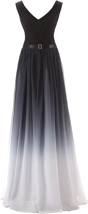 WDBFY Women's Gradient Ombre Chiffon Evening Dresses Beaded Long Formal Prom Dresses A-Line Bridesmaid Gowns
