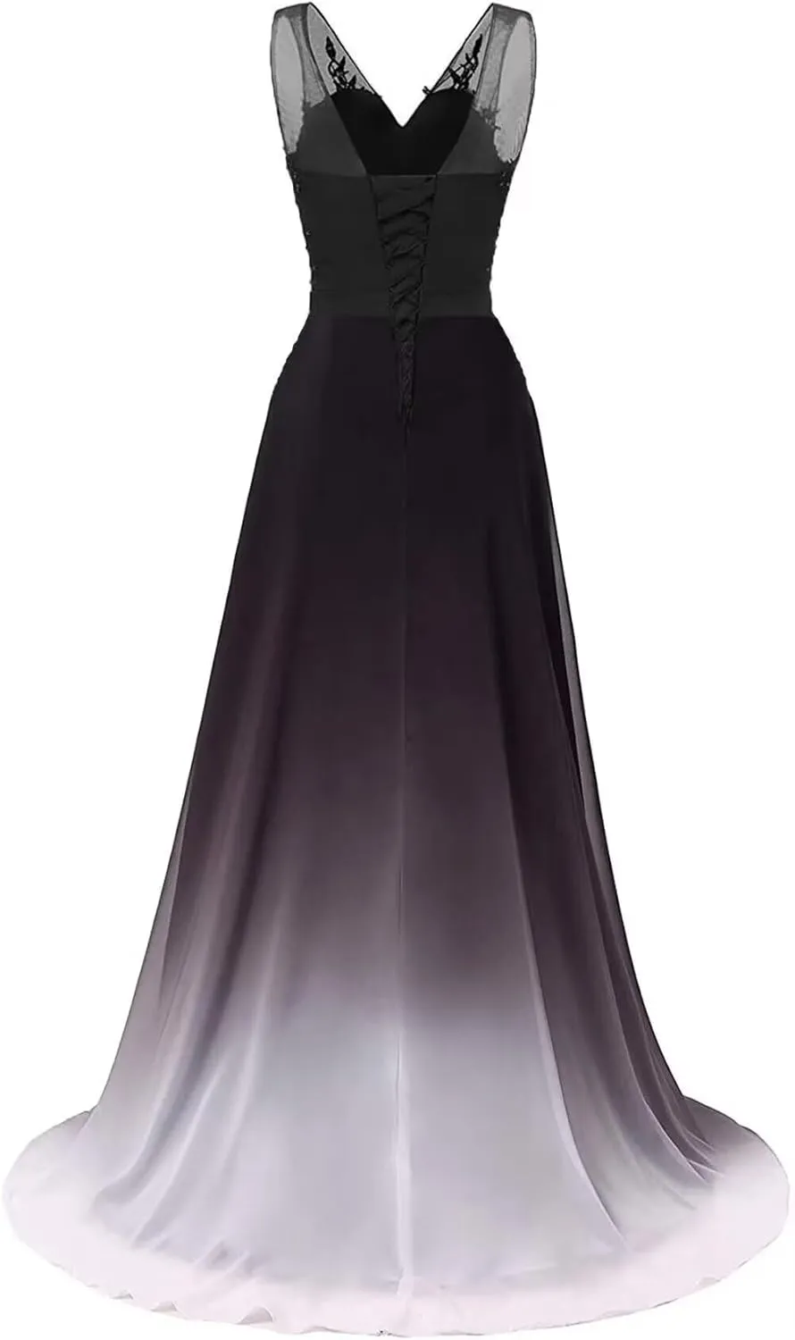 WDBFY Women's Gradient Ombre Chiffon Evening Dresses Beaded Long Formal Prom Dresses A-Line Bridesmaid Gowns