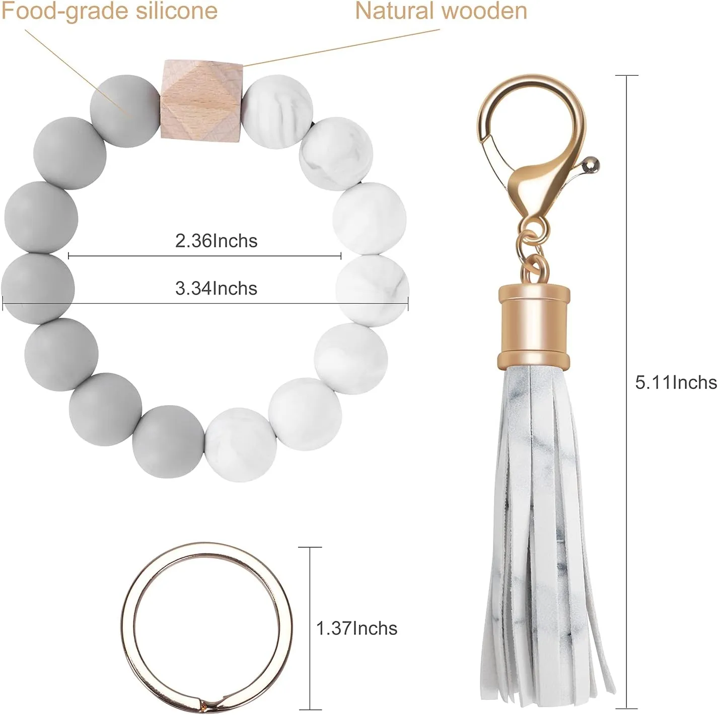 Weixiltc Keychain Wristlet for Women, Silicone Bead Bracelet Key Ring Girl, Key Chain Holder for Car Keys