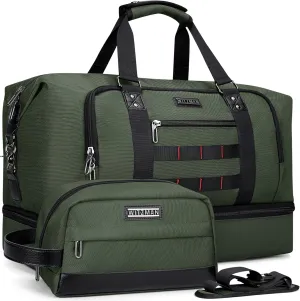 WITZMAN Travel Duffle Bags for Men Weekender Bags with Toiletry Bag Sets Carry On Overnight Bag 55L B696 Army Green