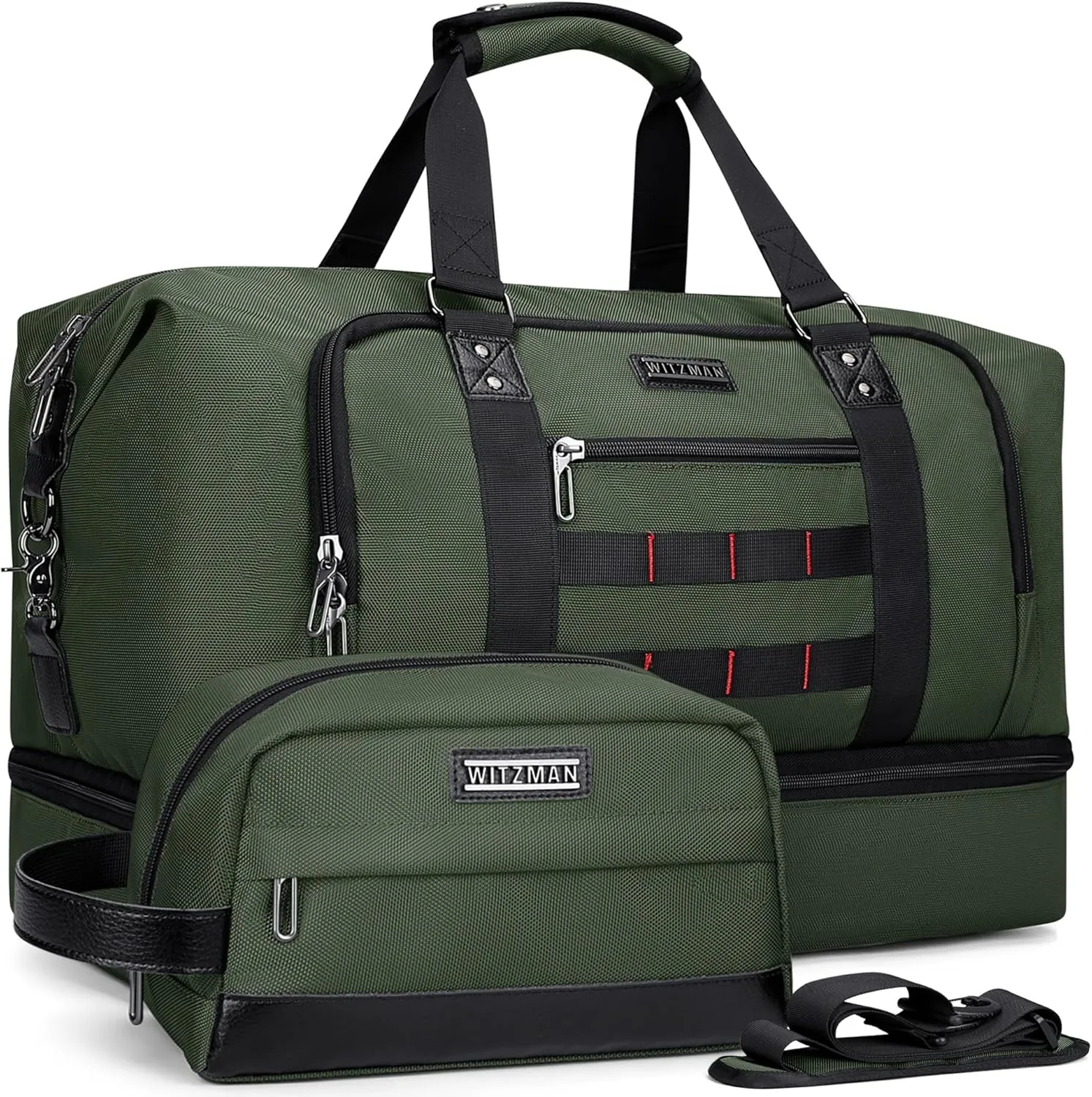WITZMAN Travel Duffle Bags for Men Weekender Bags with Toiletry Bag Sets Carry On Overnight Bag 55L B696 Army Green