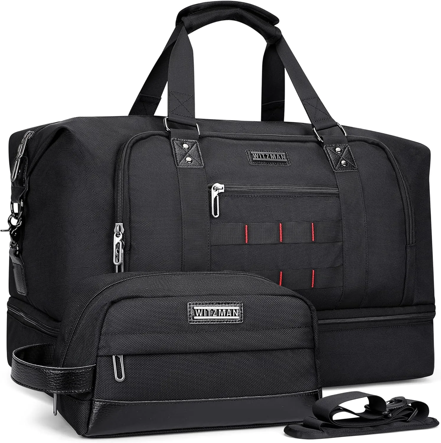 WITZMAN Travel Duffle Bags for Men Weekender Bags with Toiletry Bag Sets Carry On Overnight Bag 55L B696 Black