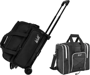 WOLT | Double Roller 2 Ball Bowling Bag with Separate Shoe Compartment-Retractable Handle extends to 40", Bowling Ball Bag for Single Ball - Bowling Ball Tote Bag with Padded Ball Holder