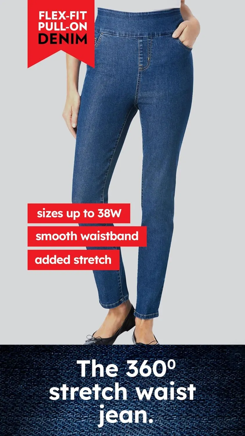 Woman Within Plus Size Petite Flex-Fit Pull-On Denim Skirt
